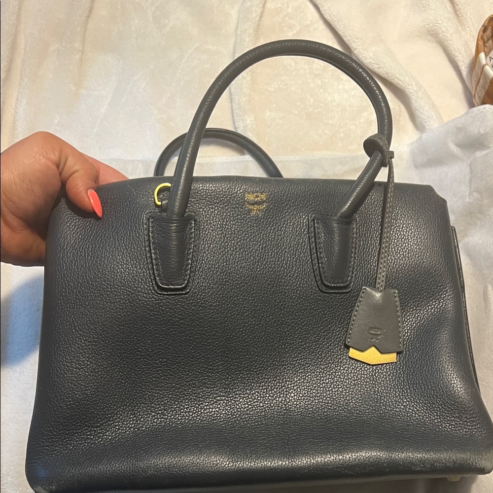 MCM Phantom Gray  Leather Satchel
